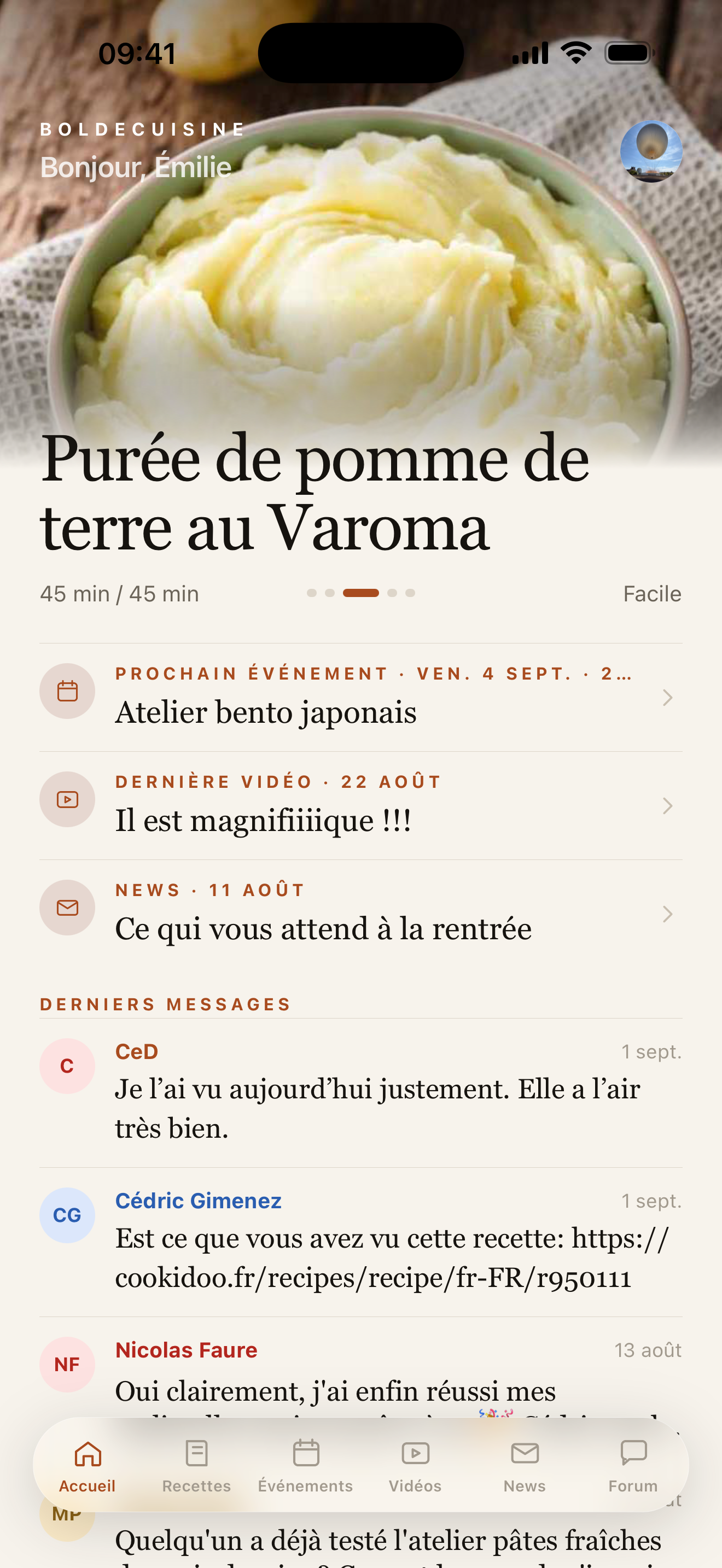 Écran d'accueil de BolDeCuisine