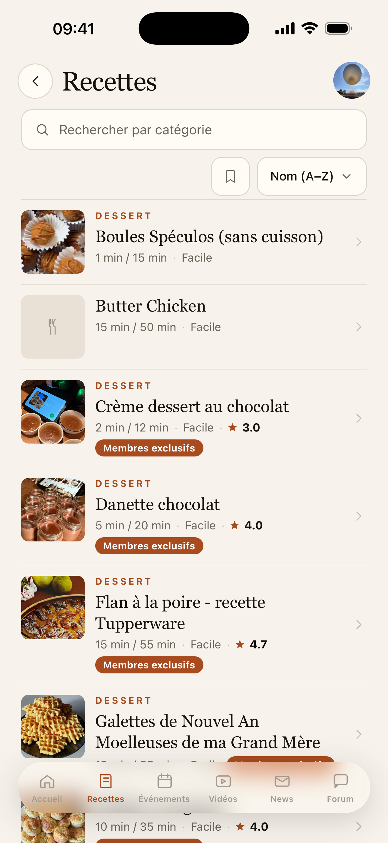 Liste des recettes