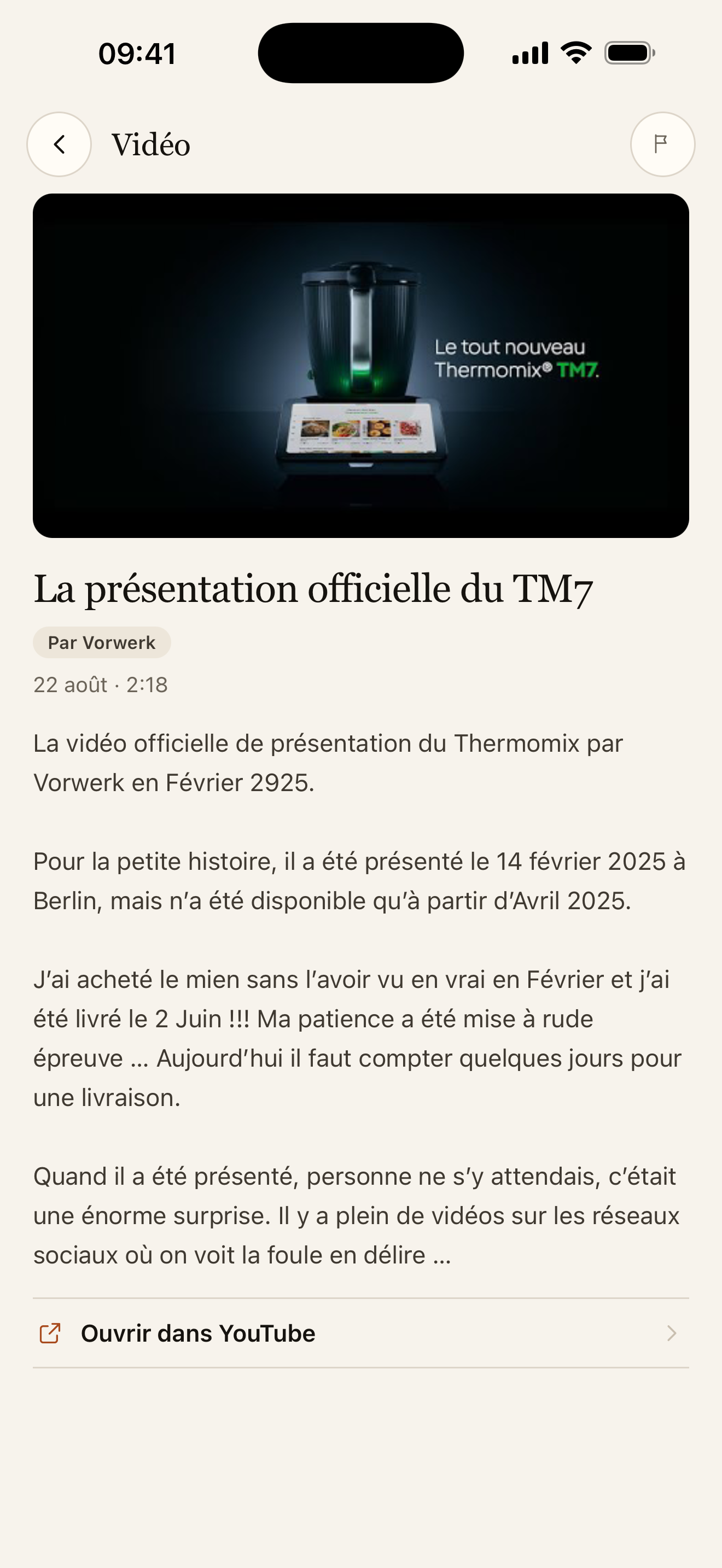 Vidéo avec sa description et son lien vers YouTube