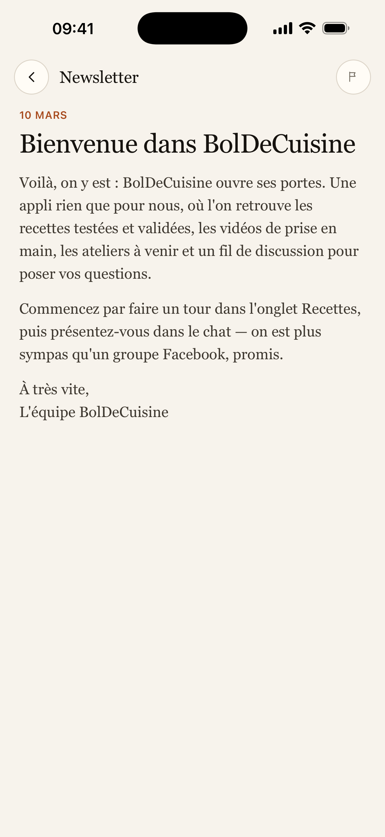 Newsletter ouverte dans l'appli