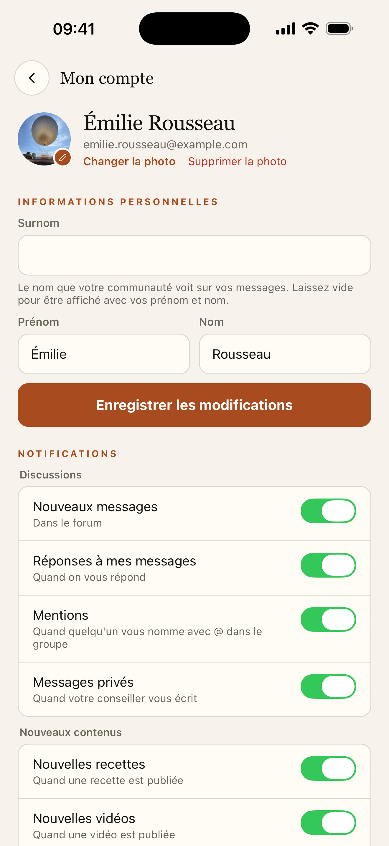 Profil et notifications
